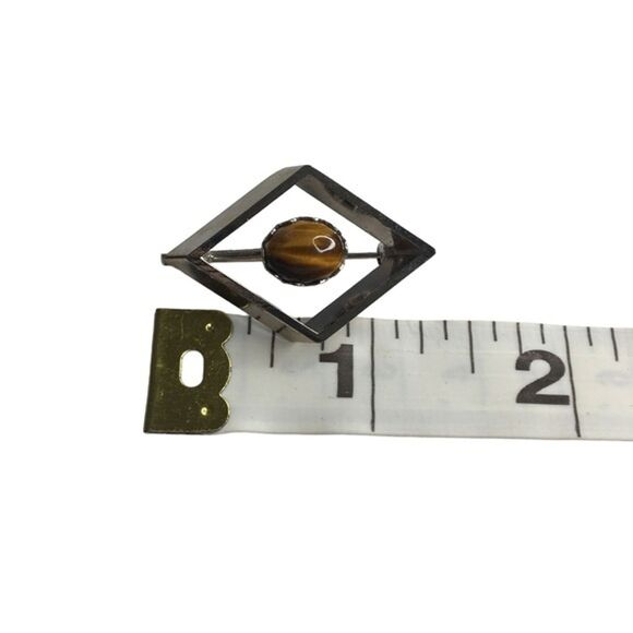 Tiger’s Eye Brooch Pin Geometric Silver Tone Acadamia 1970’s Vintage - Picture 7 of 8